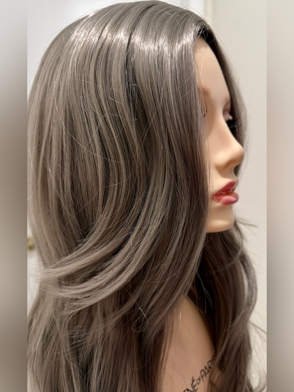 HAIR, 28” Wavy/Straight, Center Part, long Layers Dark Silver/Gray